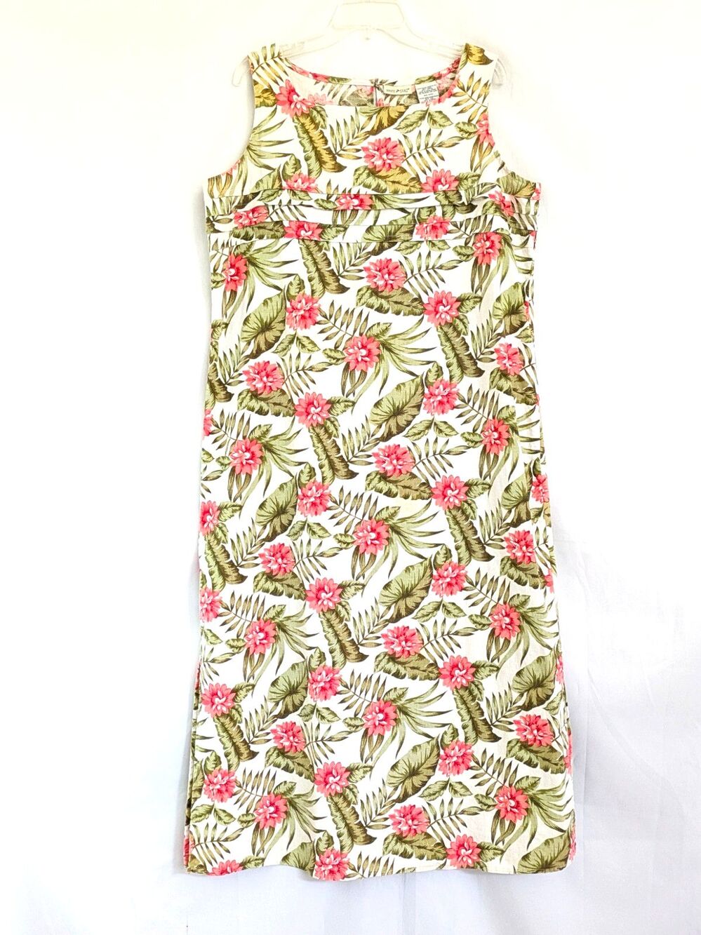 White Stag Linen Blend Maxi Shift Dress XL 16/18 Sleeveless Tropical Floral